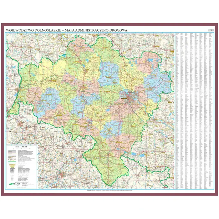 Województwo dolnośląskie - mapa ścienna, 1:200 000, ArtGlob