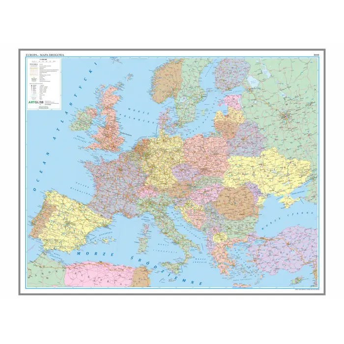 Europa mapa ścienna drogowa, 1:2 400 000, ArtGlob