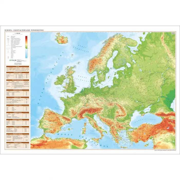 Europa mapa ścienna fizyczna 1:4 500 000, ArtGlob