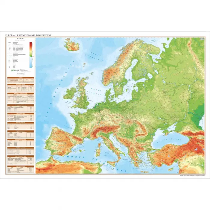 Europa fizyczna - mapa ścienna, 1:6 500 000, ArtGlob