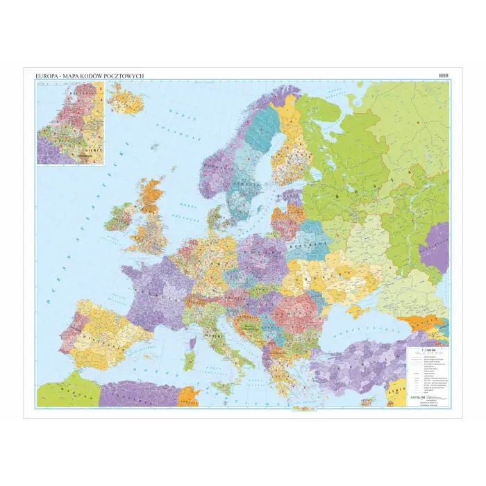 Europa kodów pocztowych - mapa ścienna, 1:3 000 000, ArtGlob