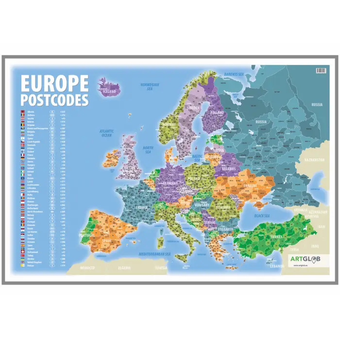 Europa kody pocztowe - mapa ścienna, 100x70 cm, ArtGlob