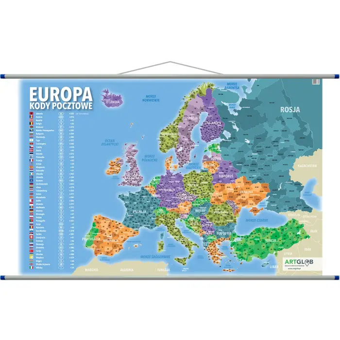 Europa - kody pocztowe mapa ścienna, 100x70 cm - Rurki PCV