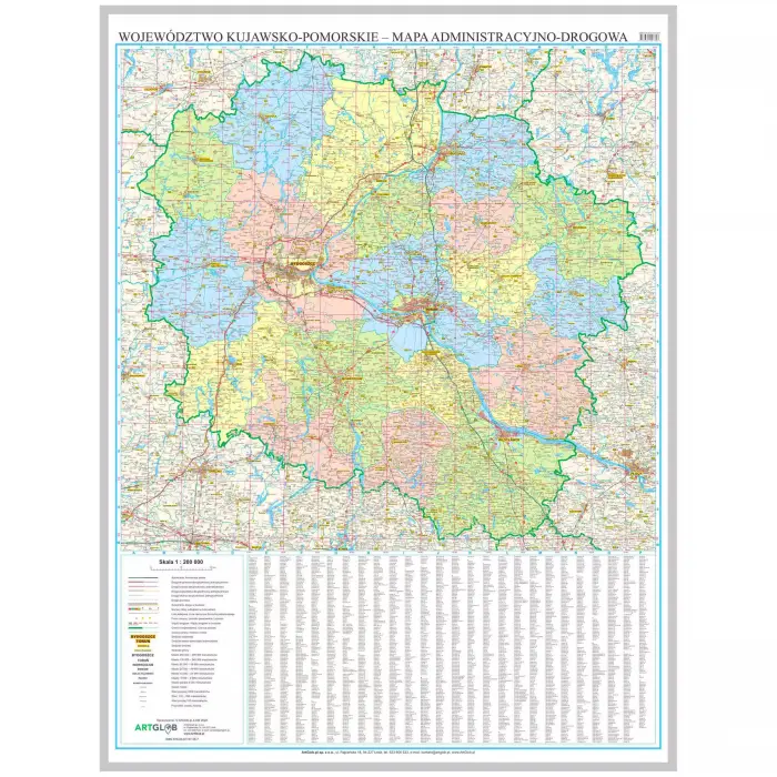 Województwo kujawsko-pomorskie - mapa ścienna, 1:200 000, ArtGlob