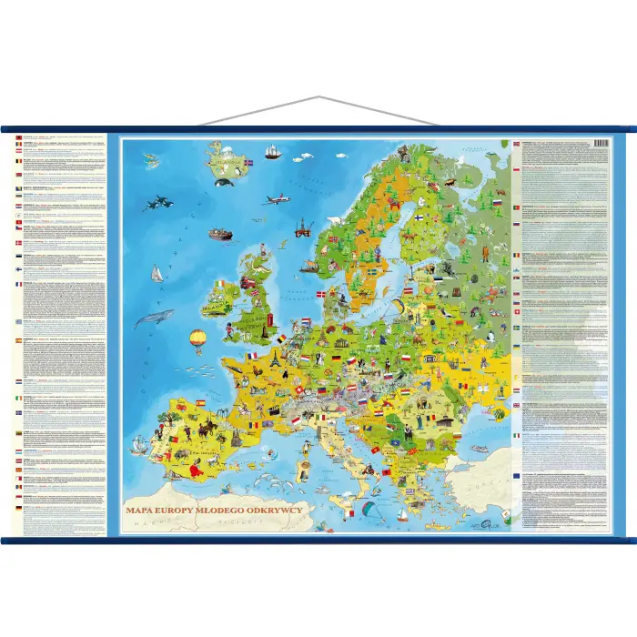 Europa Młodego Odkrywcy MIDI mapa ścienna dla dzieci, 100x70 cm - rurki PCV