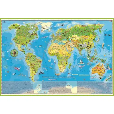 Zwierzęta Świata Młodego Odkrywcy mapa ścienna dla dzieci - naklejka