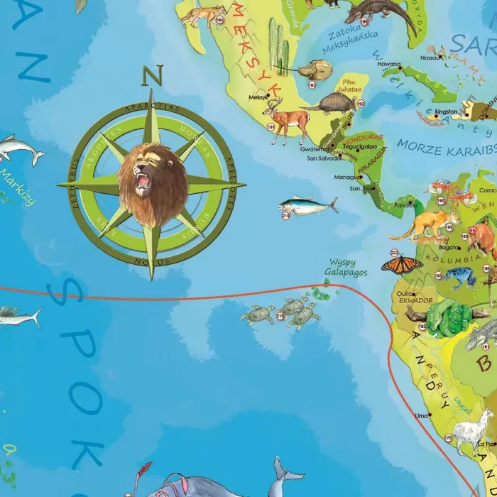 Zwierzęta Świata Młodego Odkrywcy mapa ścienna dla dzieci - naklejka