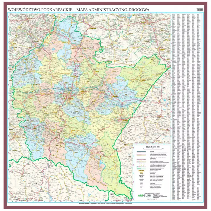Województwo podkarpackie - mapa ścienna, 1:200 000, ArtGlob