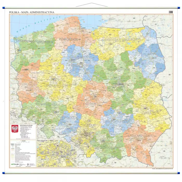 Polska administracyjna - mapa ścienna, 1:500 000, ArtGlob