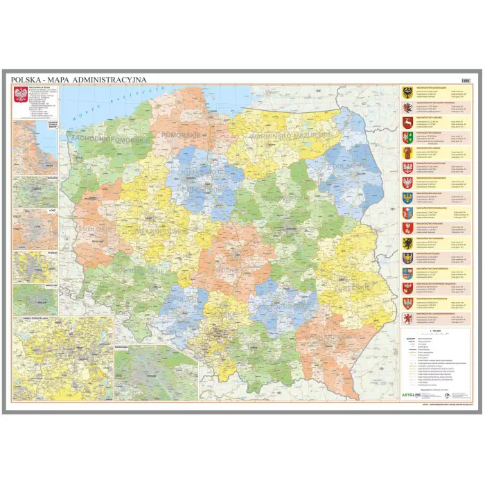 Polska administracyjna - mapa ścienna, 1:700 000, ArtGlob