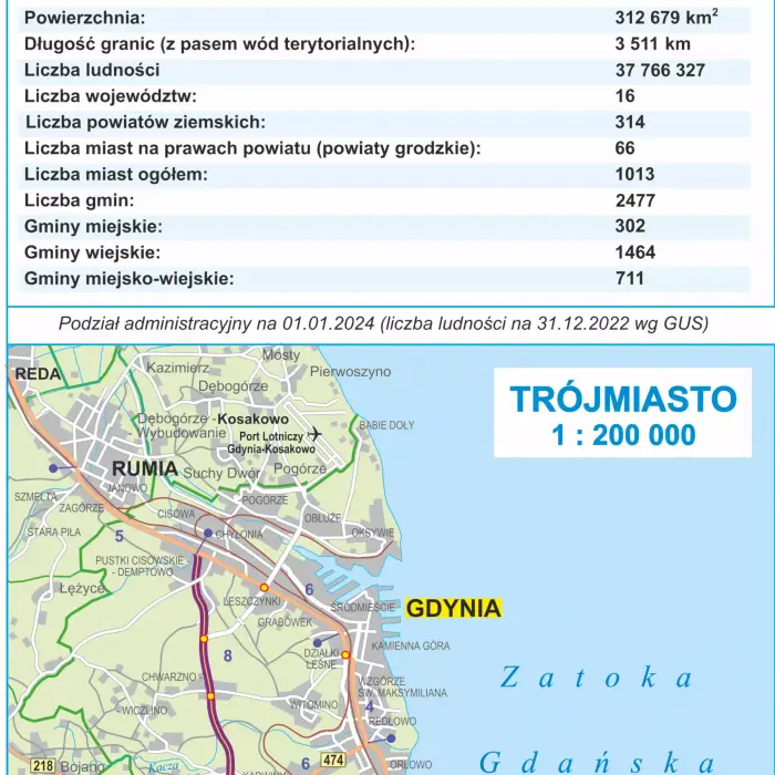 Polska administracyjno-drogowa mapa ścienna, 1:700 000, ArtGlob