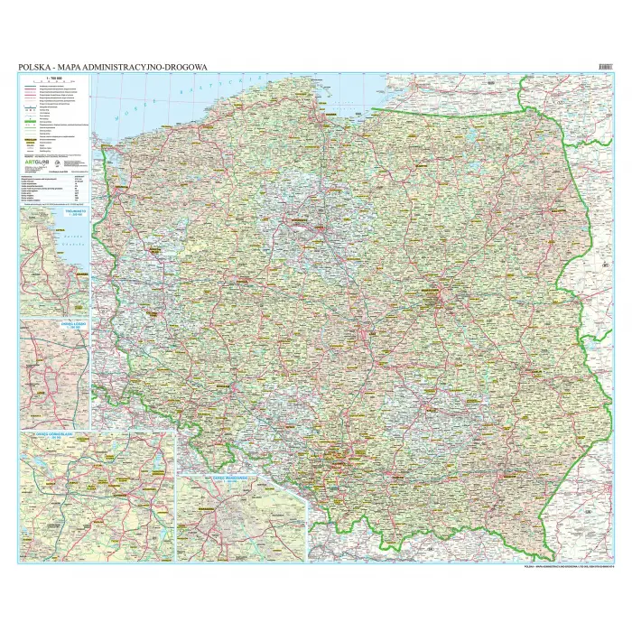 Polska administracyjno-drogowa mapa ścienna, 1:700 000 - naklejka, ArtGlob