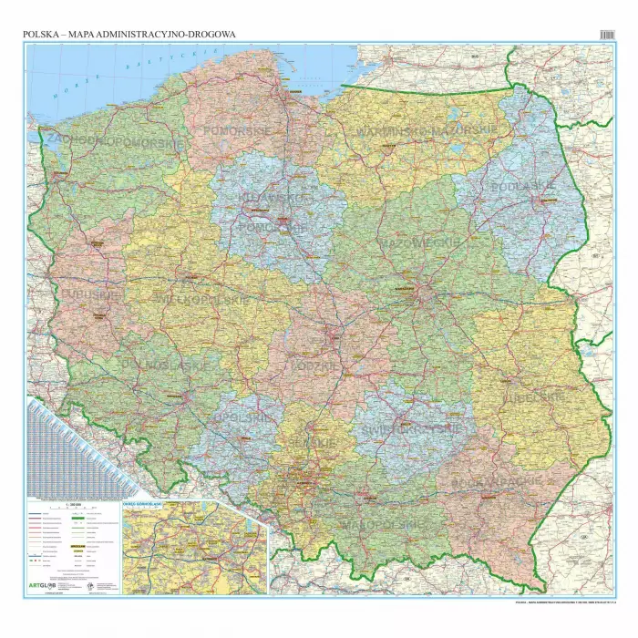 Polska administracyjno-drogowa mapa ścienna, 1:350 000, ArtGlob