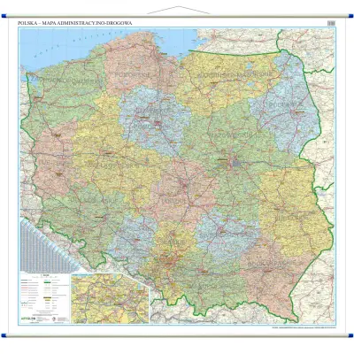 Polska administracyjno-drogowa z tablicami rejestracyjnymi mapa ścienna, 1:500 000, ArtGlob