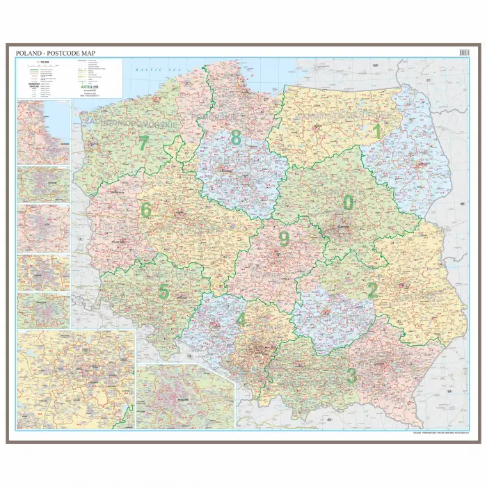 Polska kody pocztowe - mapa ścienna, 1:700 000, ArtGlob