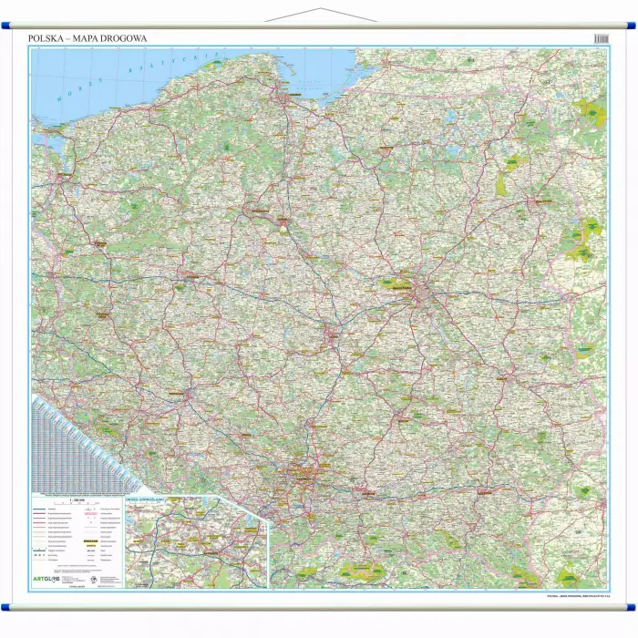 Polska drogowa - mapa ścienna, 1:350 000, ArtGlob