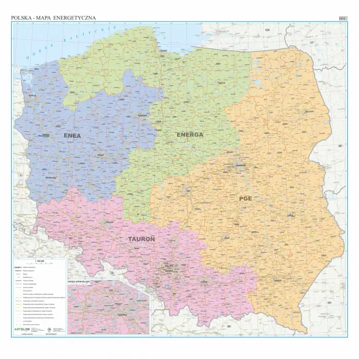 Polska energetyczna - mapa ścienna, 1:500 000, ArtGlob