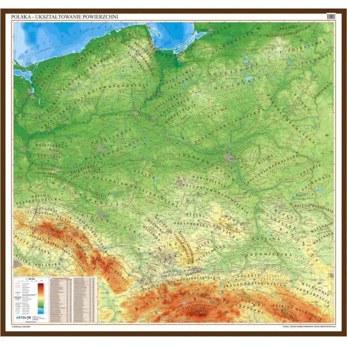 Polska fizyczna - mapa ścienna, 1:500 000, ArtGlob