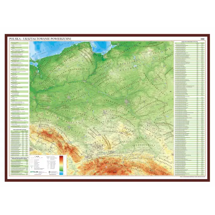 Polska fizyczna - mapa ścienna, 1:700 000,ArtGlob