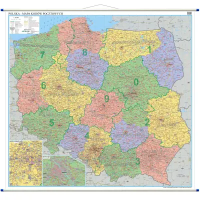 Polska kody pocztowe - mapa ścienna, 1:350 000, ArtGlob