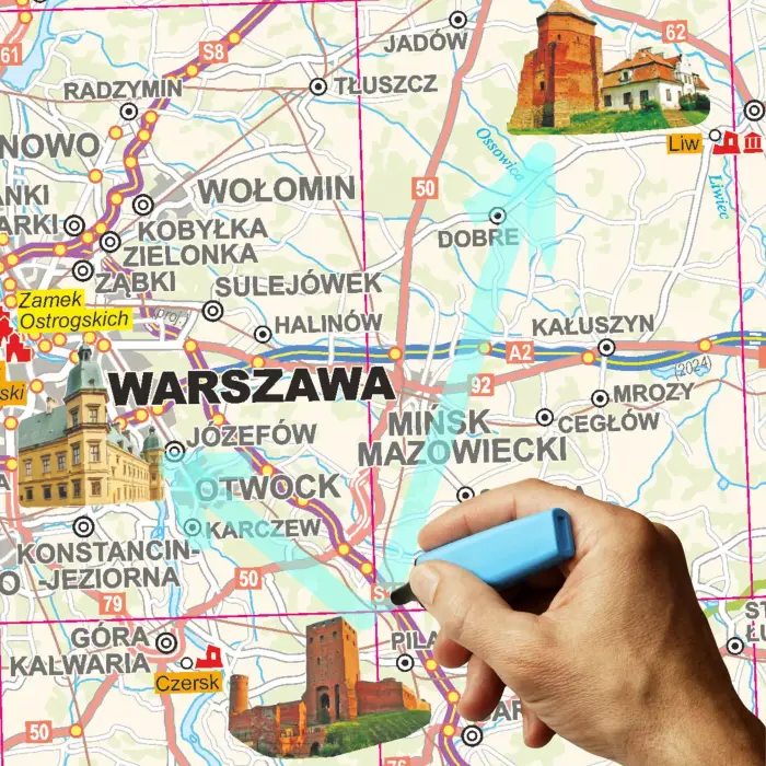 Polska turystyczna mapa ścienna zamki Polski, 1:700 000, ArtGlob