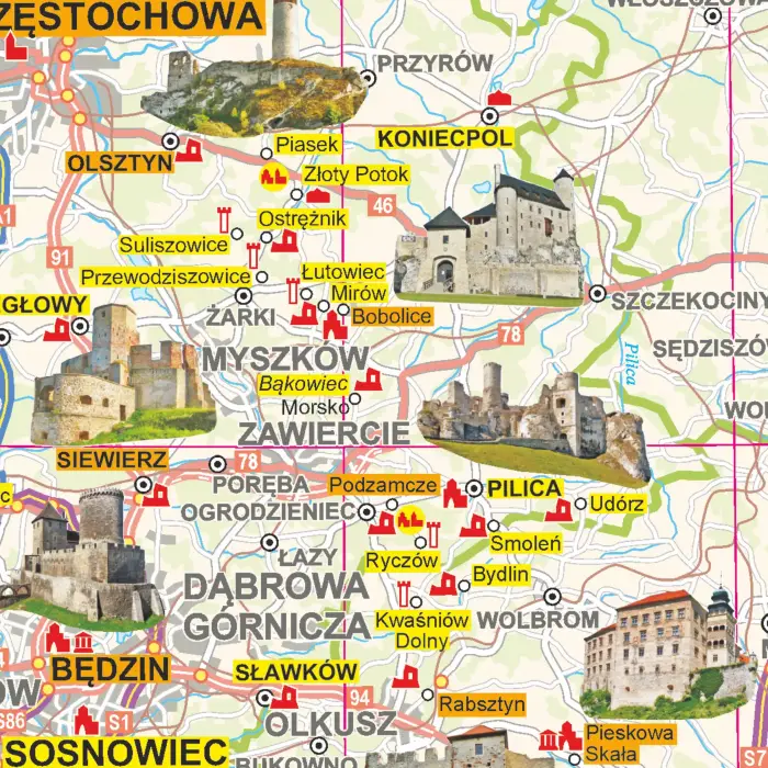 Polska turystyczna mapa ścienna zamki Polski, 1:700 000, ArtGlob
