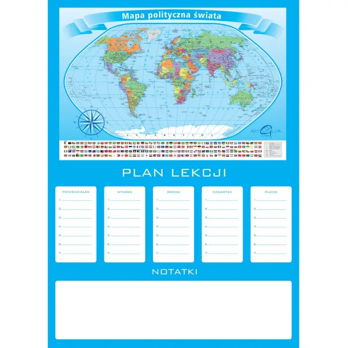 Plan lekcji - mapa Świat Polityczny dla dzieci