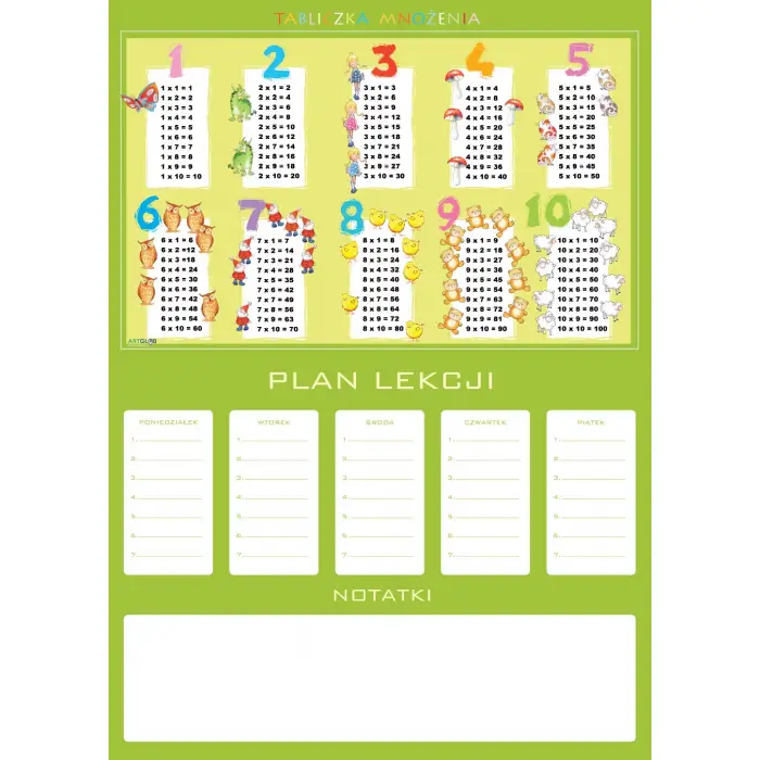 Plan lekcji tabliczka mnożenia - plansza edukacyjna