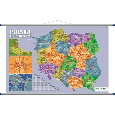 Polska - kody pocztowe mapa ścienna, 100x70 cm - Rurki PCV