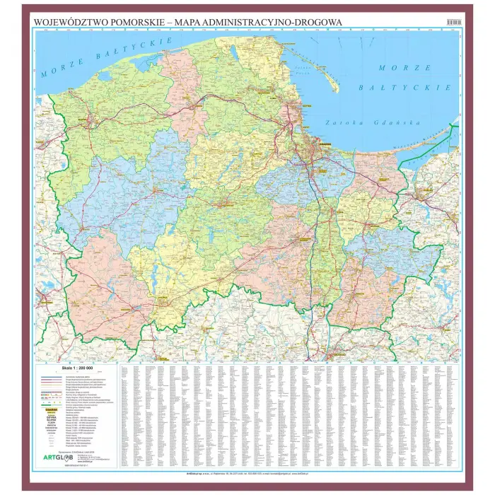 Województwo pomorskie - mapa ścienna, 1:200 000, ArtGlob