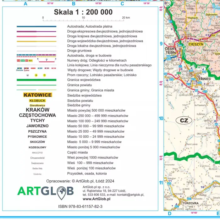 Województwo śląskie - mapa ścienna, 1:200 000, ArtGlob