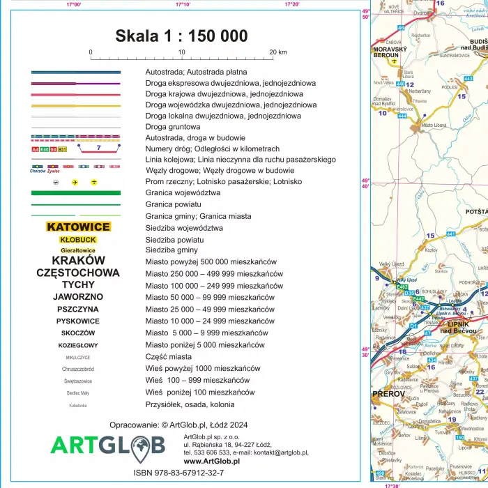 Województwo śląskie i opolskie - mapa ścienna, 1:150 000, ArtGlob
