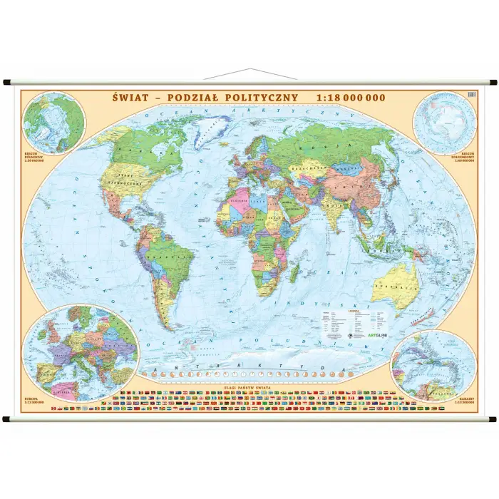 Świat polityczny - mapa ścienna, 1:18 000 000, ArtGlob