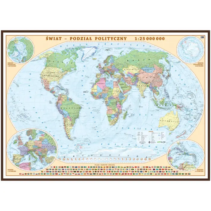 Świat - mapa ścienna polityczna, 1:25 000 000, ArtGlob