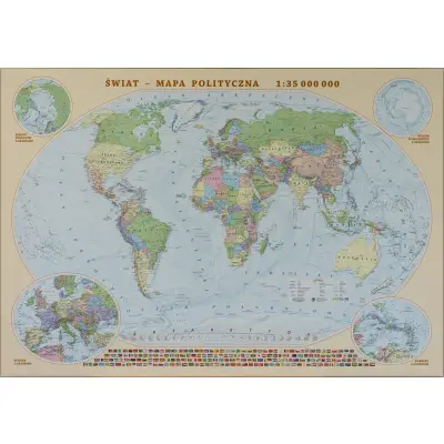 Świat 1:35 000 000 - polityczna mapa ścienna na płótnie Canvas, ArtGlob
