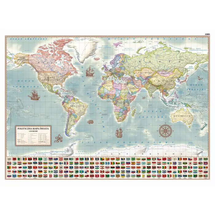 Świat polityczny - stylizowana mapa ścienna, 1:30 000 000, ArtGlob