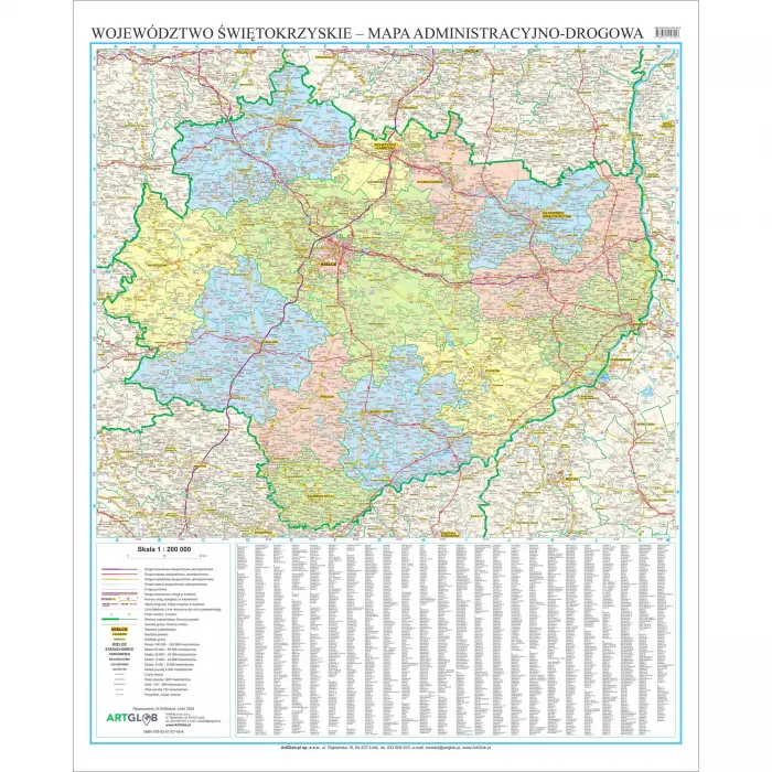 Województwo świętokrzyskie - mapa ścienna, 1:200 000, ArtGlob