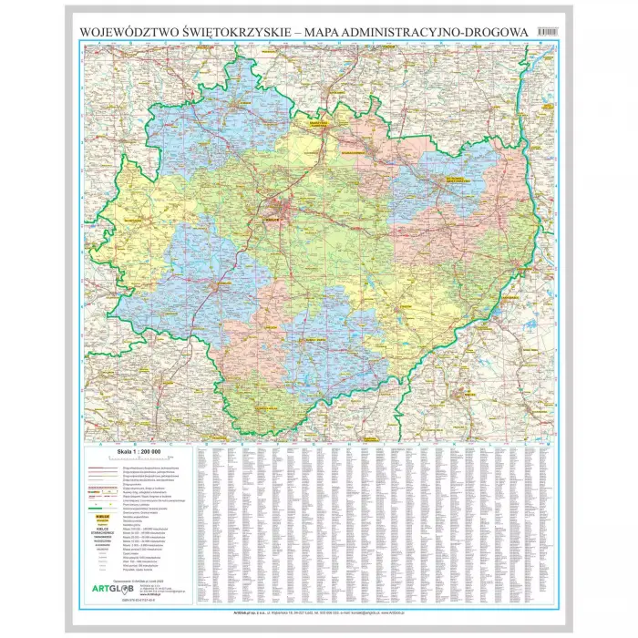 Województwo świętokrzyskie - mapa ścienna, 1:200 000, ArtGlob