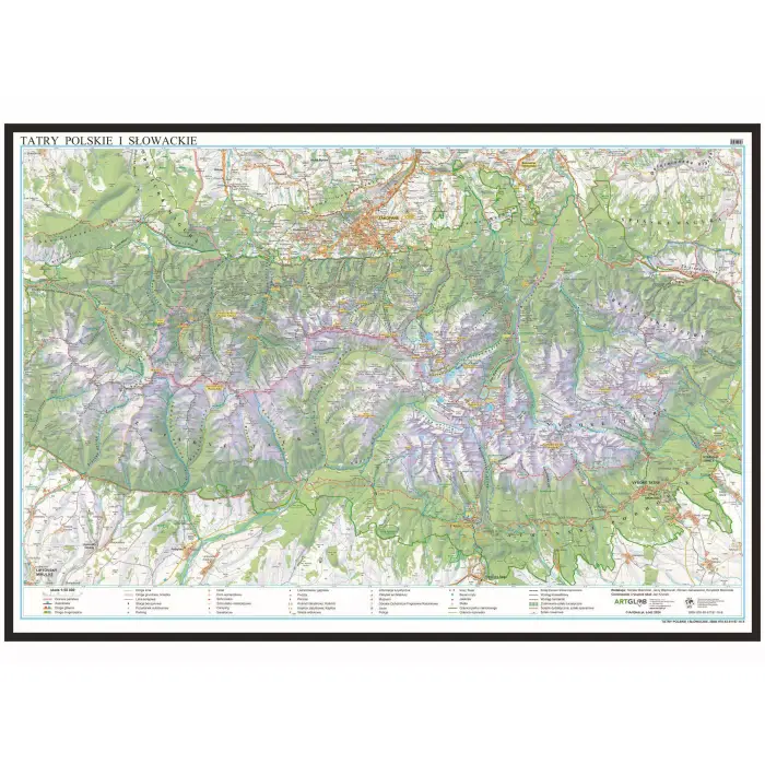 Tatry polskie i słowackie turystyczna mapa ścienna, 1:50 000, ArtGlob
