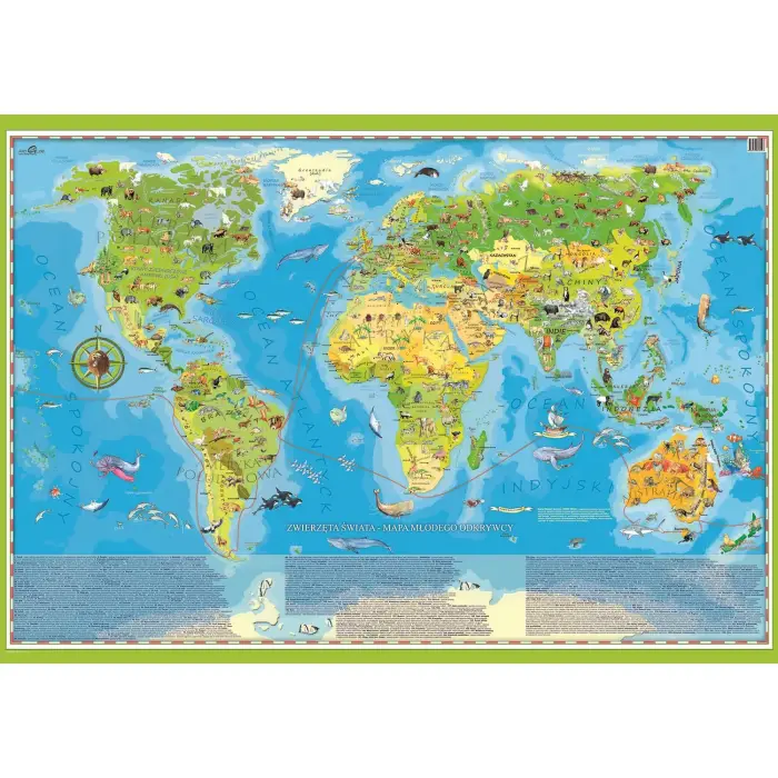 Zwierzęta Świata Młodego Odkrywcy mapa ścienna dla dzieci - tapeta