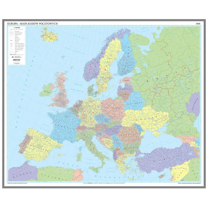 Europa kody pocztowe - mapa ścienna, 1:2 500 000, EkoGraf