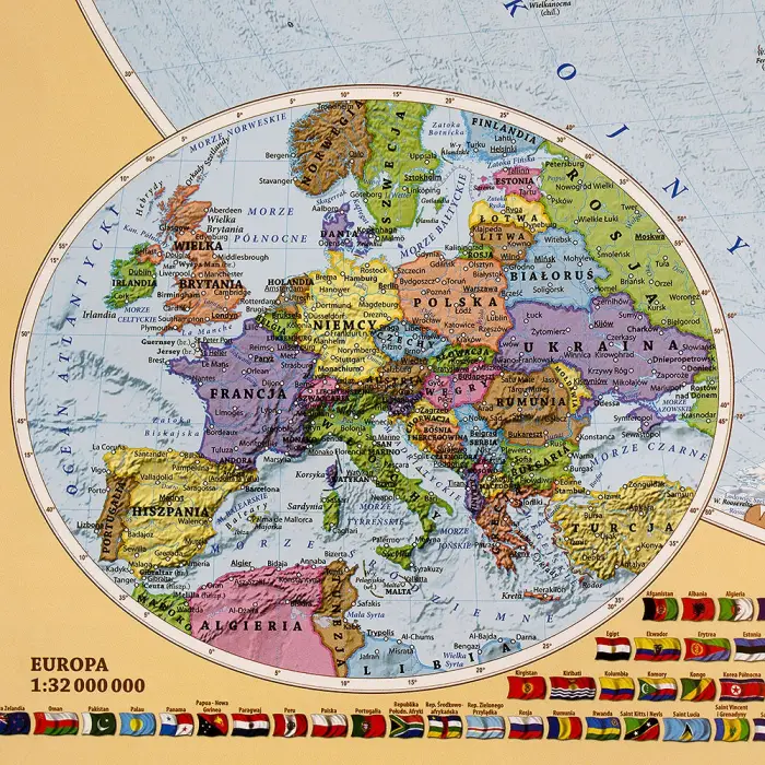 Świat - mapa ścienna polityczno-fizyczna dwustronna, 1:60 000 000