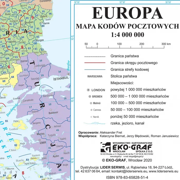 Europa kody pocztowe - mapa ścienna, 1:4 000 000, naklejka, EkoGraf