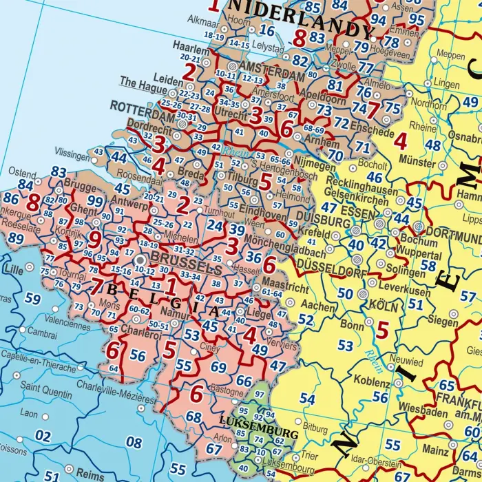 Europa kody pocztowe - mapa ścienna, 1:4 000 000, EkoGraf