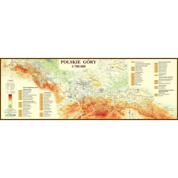 Polskie góry mapa ścienna, 1:700 000, 98x34,5 cm