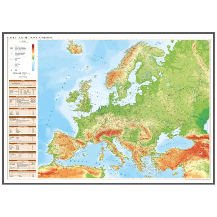 Europa fizyczna - mapa ścienna, 1:3 250 000, ArtGlob