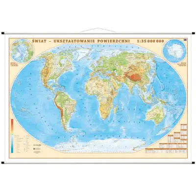 Świat - mapa ścienna fizyczna, 1:35 000 000, ArtGlob