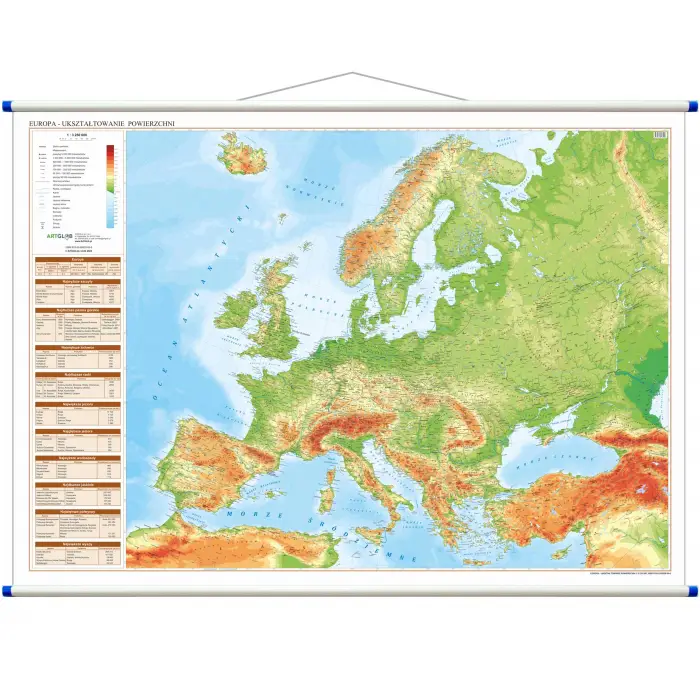 Europa fizyczna - mapa ścienna, 1:3 250 000, ArtGlob