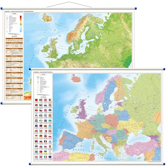 Europa polityczna i fizyczna - mapa ścienna dwustronna, 1:6 500 000