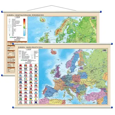 Europa polityczna i fizyczna - dwustronna mapa ścienna, 1:12 000 000